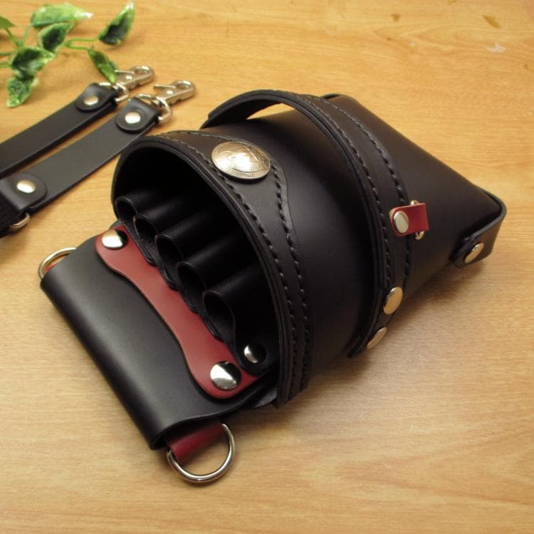 ブラック＆赤色　５丁差し　本革シザーケース　SCA-40/CKA