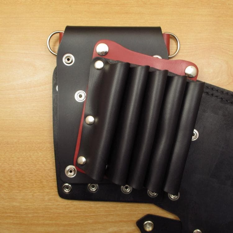 ブラック＆赤色　５丁差し　本革シザーケース　SCA-40/CKA