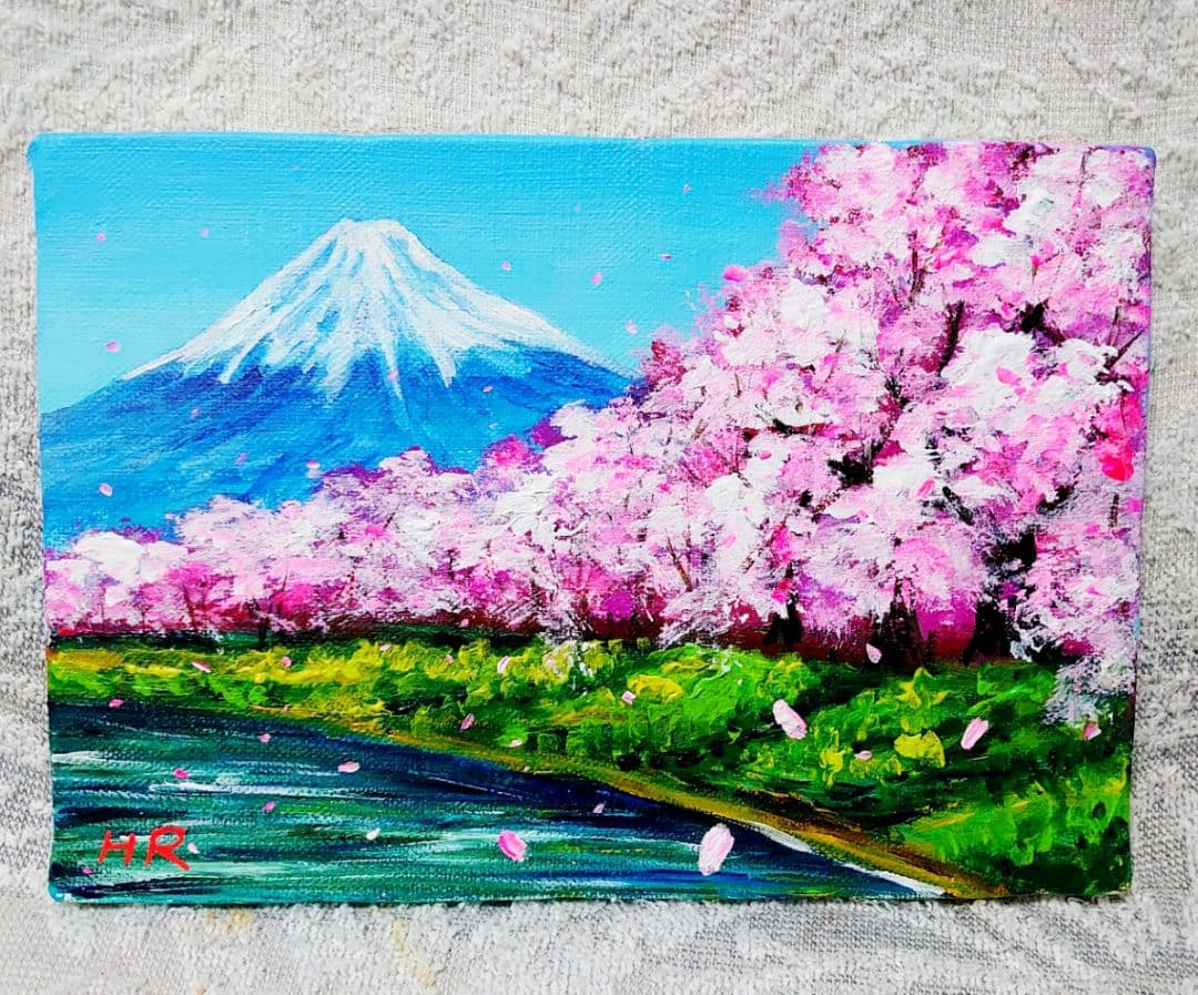 油絵 絵画【桜の富士山】 - メルカリ