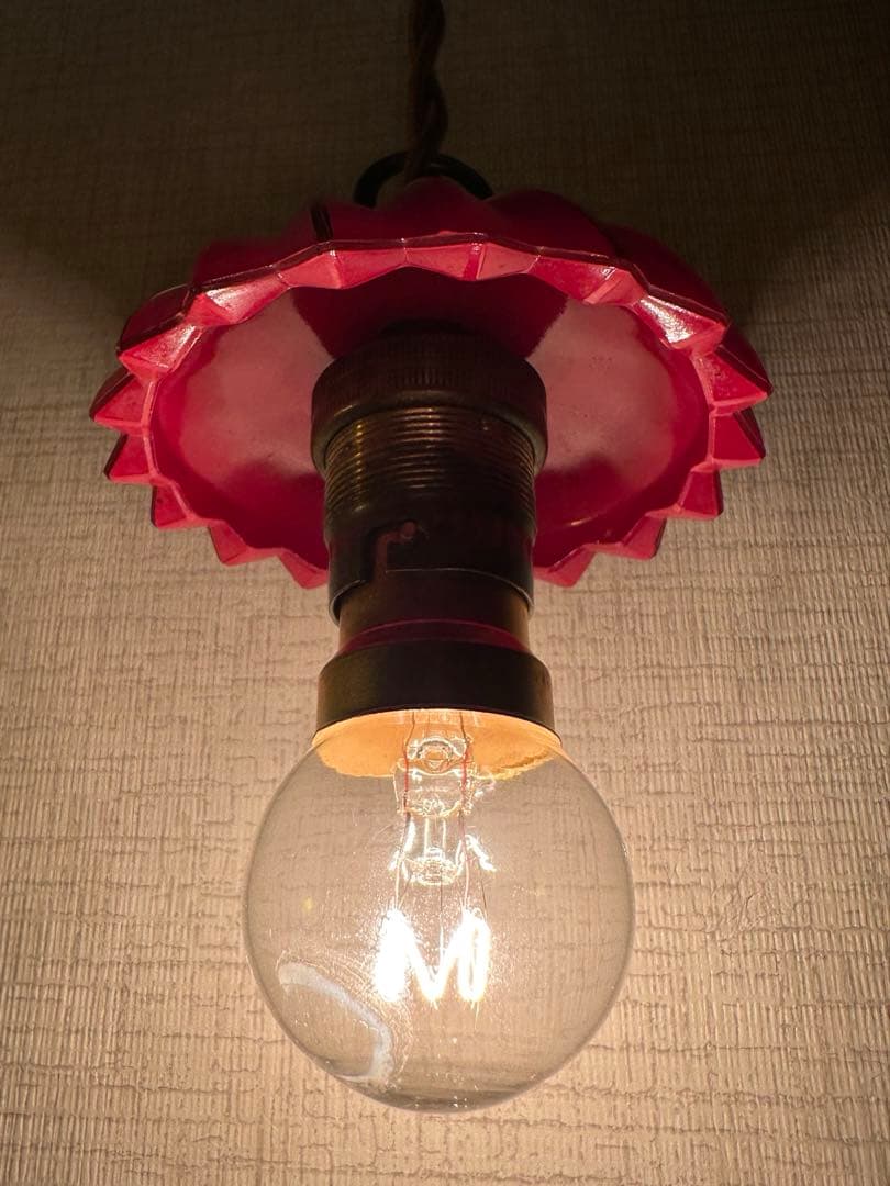 1920年代 フランス アンティーク クランベリーガラスの螺旋模様