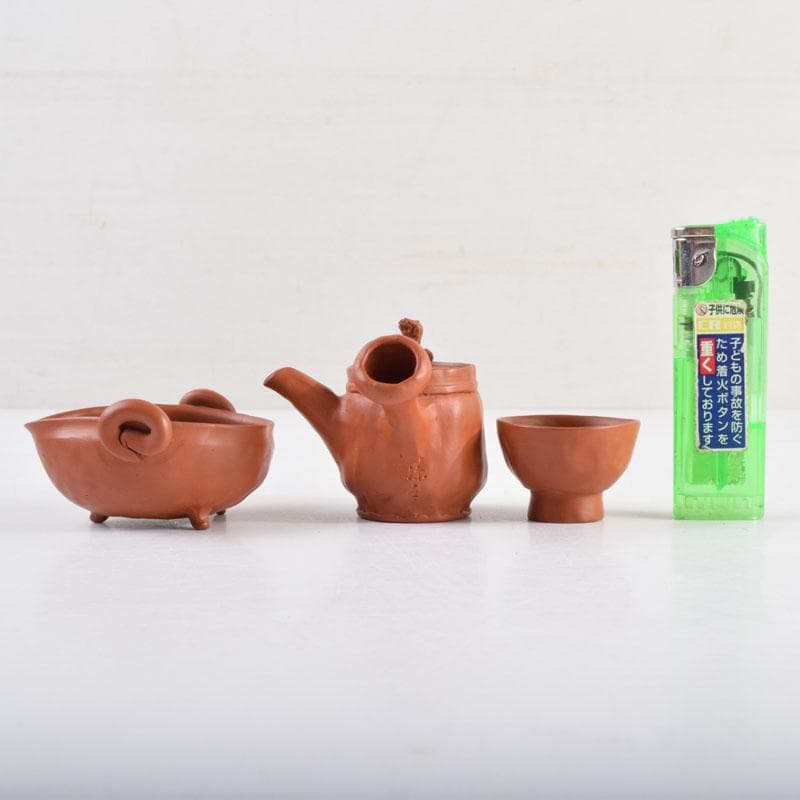 常滑焼 間野弥平作 朱泥 手捻り 小さな茶器揃 共布共箱 V