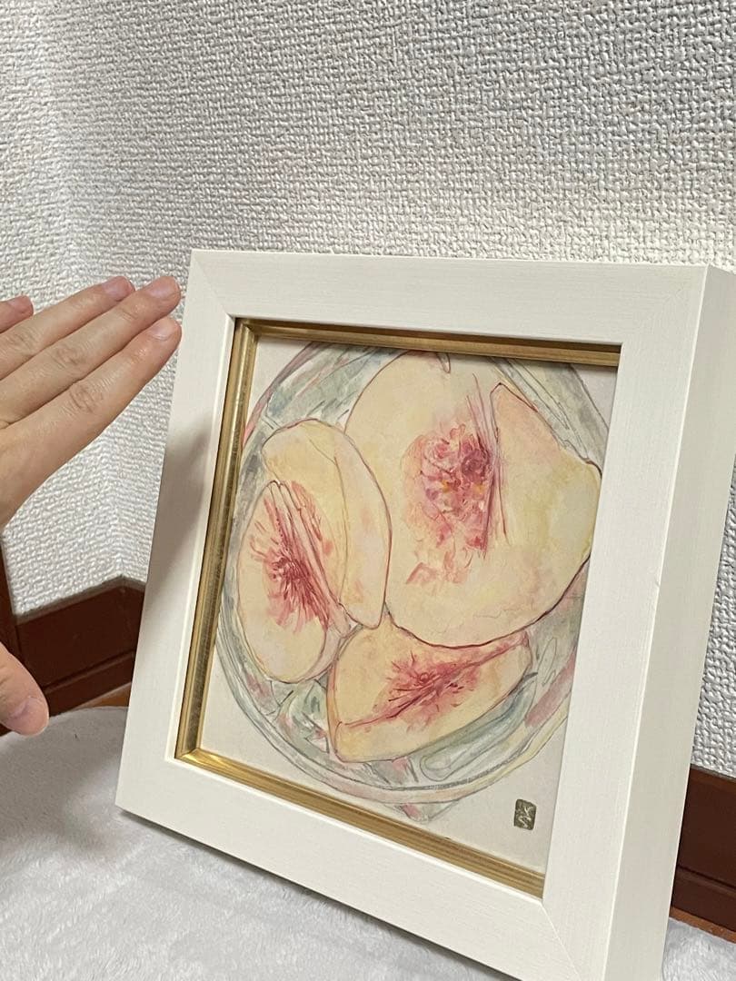 絵画　日本画　桃の絵　インテリア　0号絵画　アート