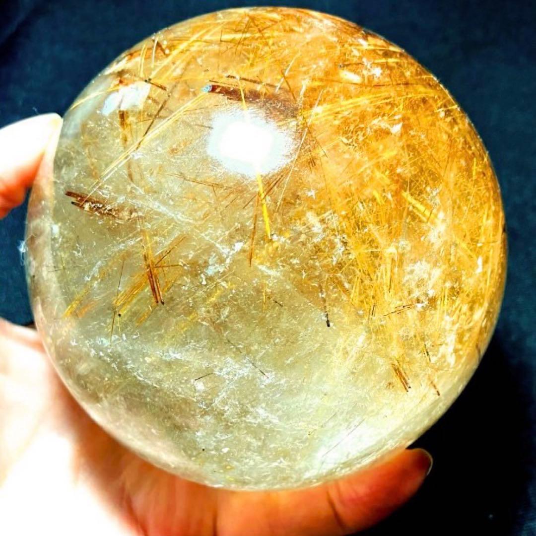 超絶綺麗✨超特大 95mm ゴールドルチルクォーツ 丸玉スフィア 金針水晶