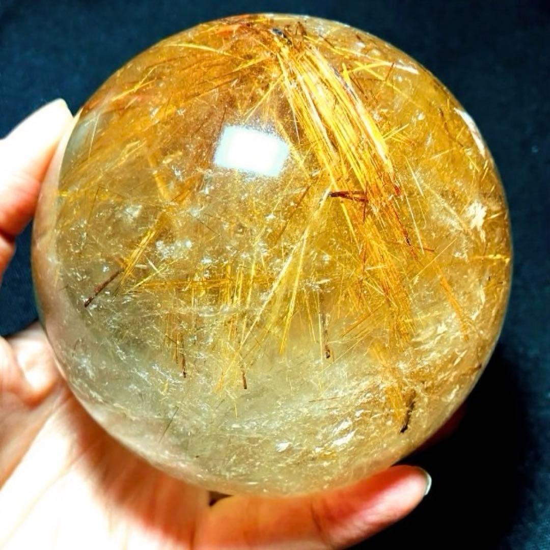 超絶綺麗✨超特大 95mm ゴールドルチルクォーツ 丸玉スフィア 金針水晶