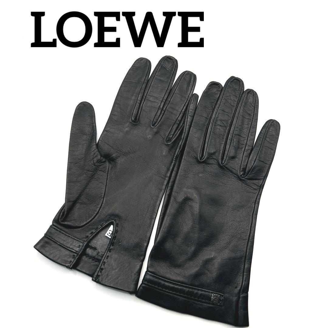 ロエベ LOEWE 手袋 グローブ レザー 黒 アナグラム ロゴ T161 - メルカリ