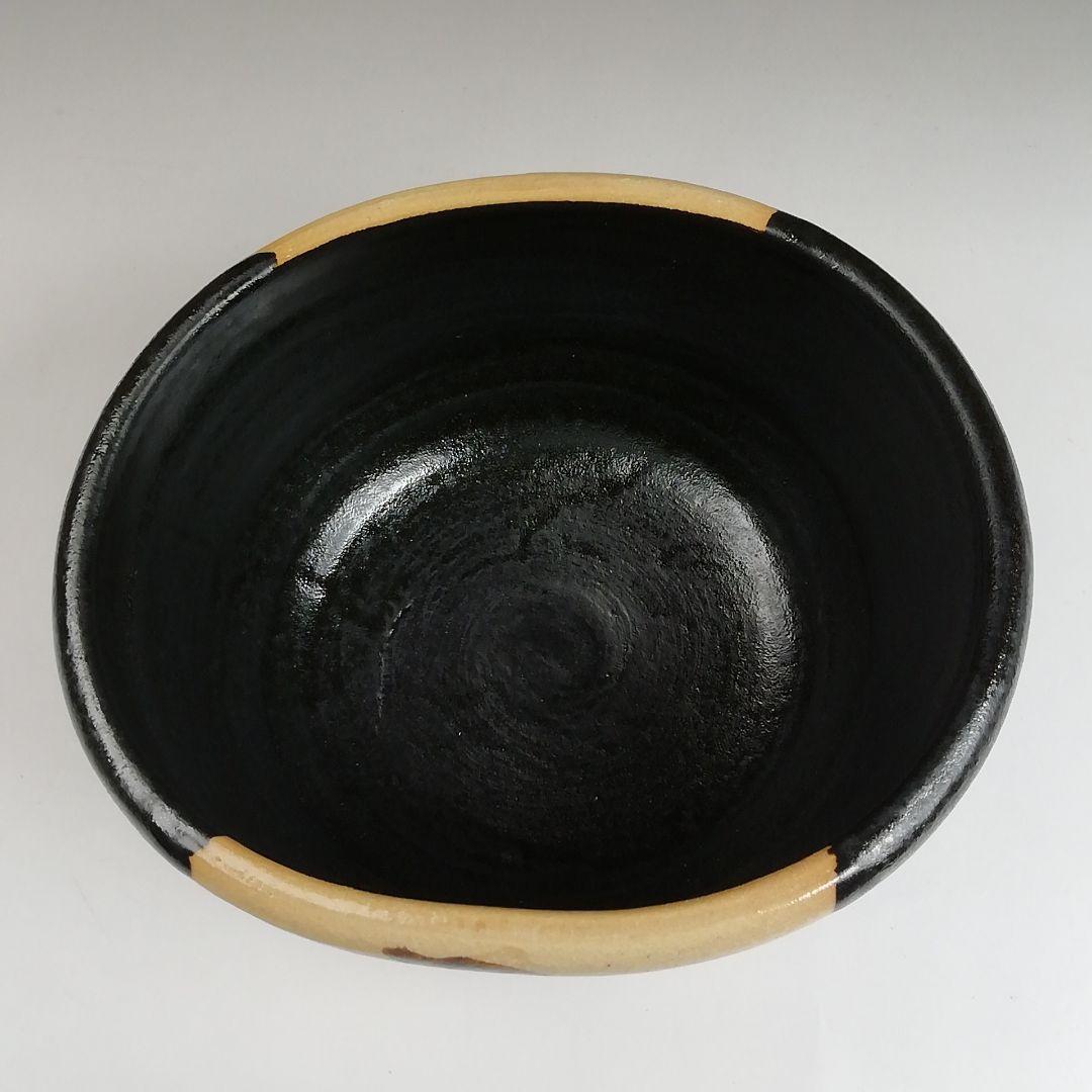 S929 茶碗 『黒織部茶碗』『御題 語』『寺田康雄 作』 共箱 抹茶碗