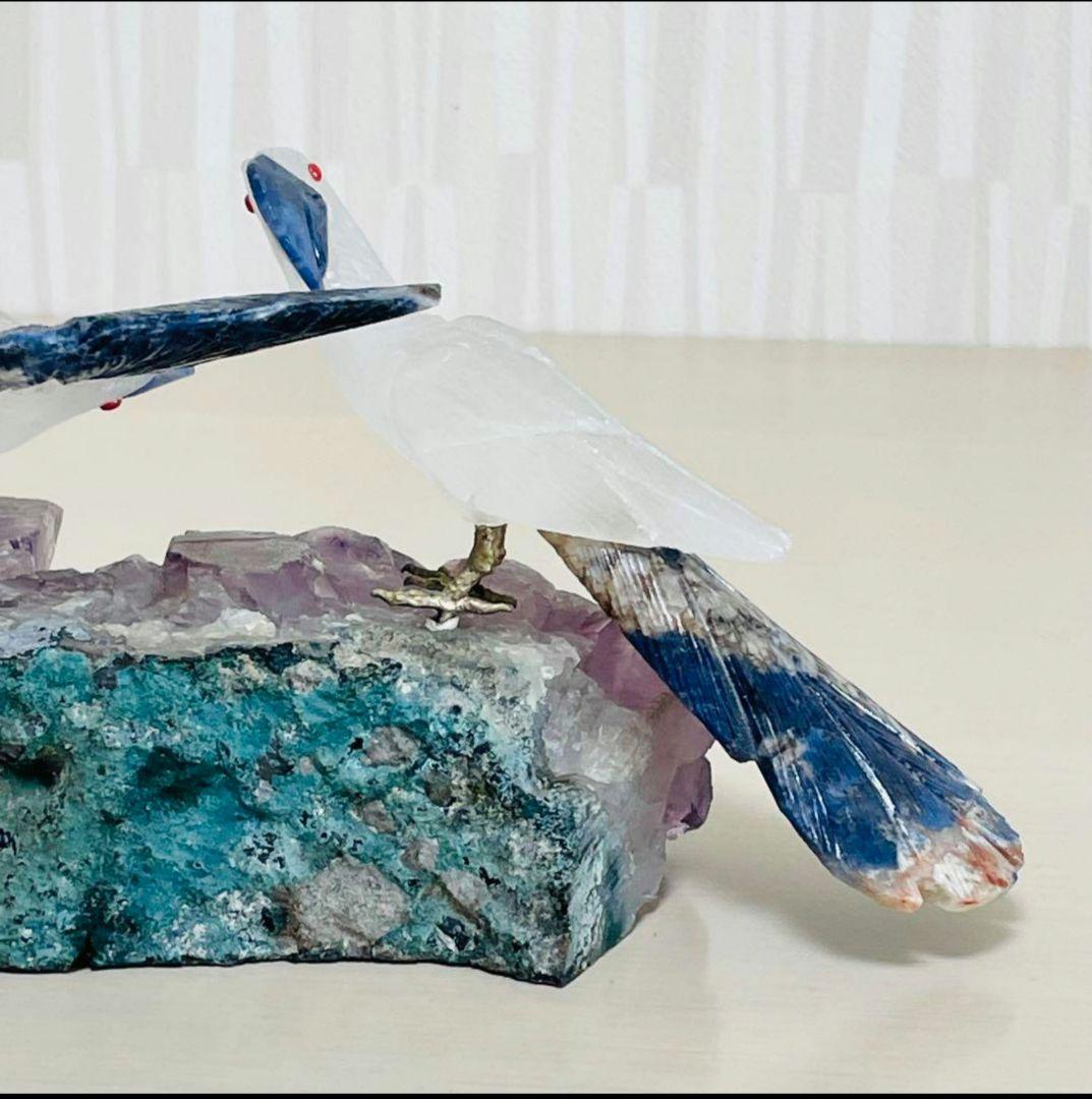 アメジスト 天然石 オウム 鳥 置物 オブジェ パワーストーン