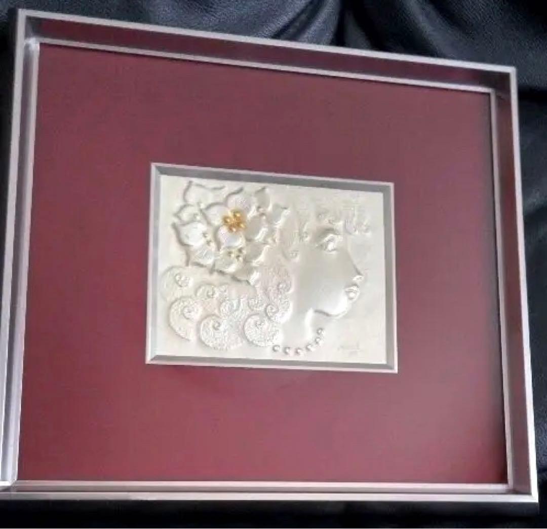 彫金画 岡部昭 工芸品 額縁