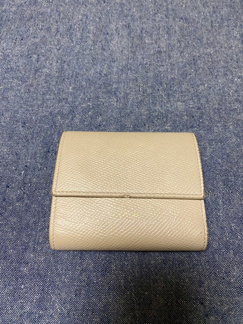 CELINE ベージュ レザー 三つ折り財布