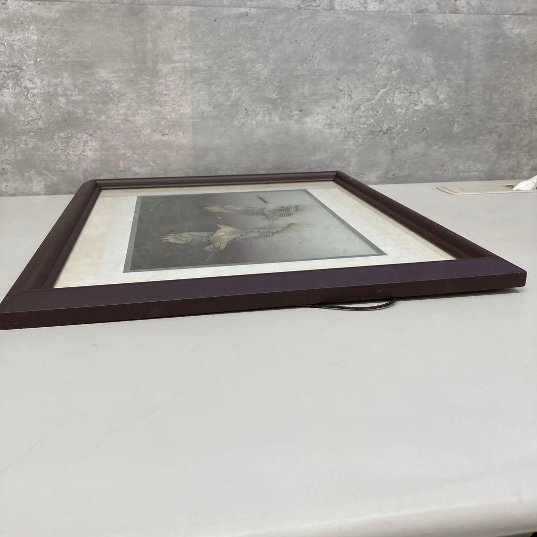 勲五等双光旭日章 受賞記念品 絵画 鶴 螺鈿アート 木製フレーム 額縁