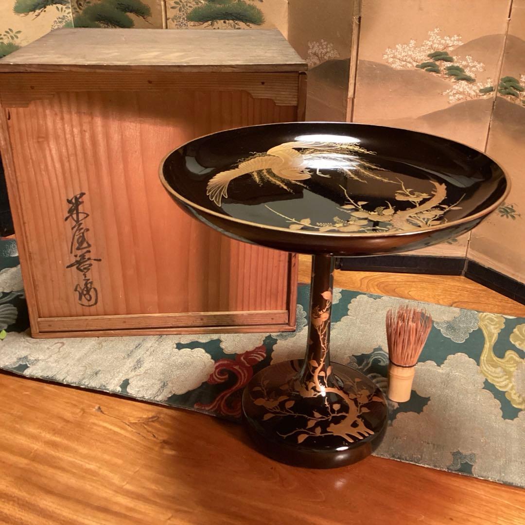 A1059 極上蒔絵　木製輪島塗　桐に鳳凰蒔絵　高月　高杯【供箱入】　1基 A1059 極上蒔絵 木製輪島塗 桐に鳳凰蒔絵 高月 高杯【供箱入】 1基