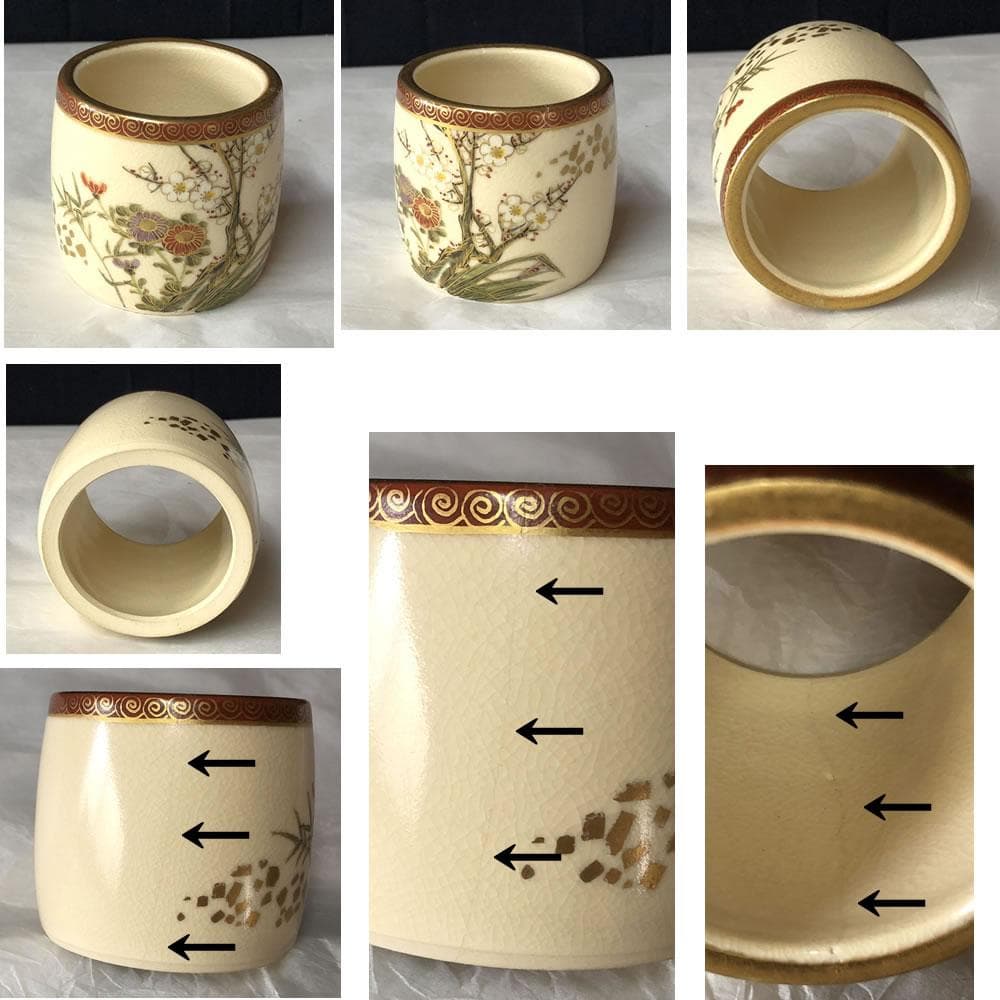 F1195 岡田暁山 仁清 竹林絵 皆具 京薩摩焼 水指 建水 蓋