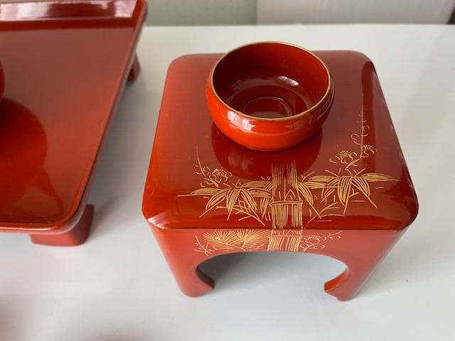 会津塗堅地家具師孔雀屋利吉の屠蘇セット（洗朱）