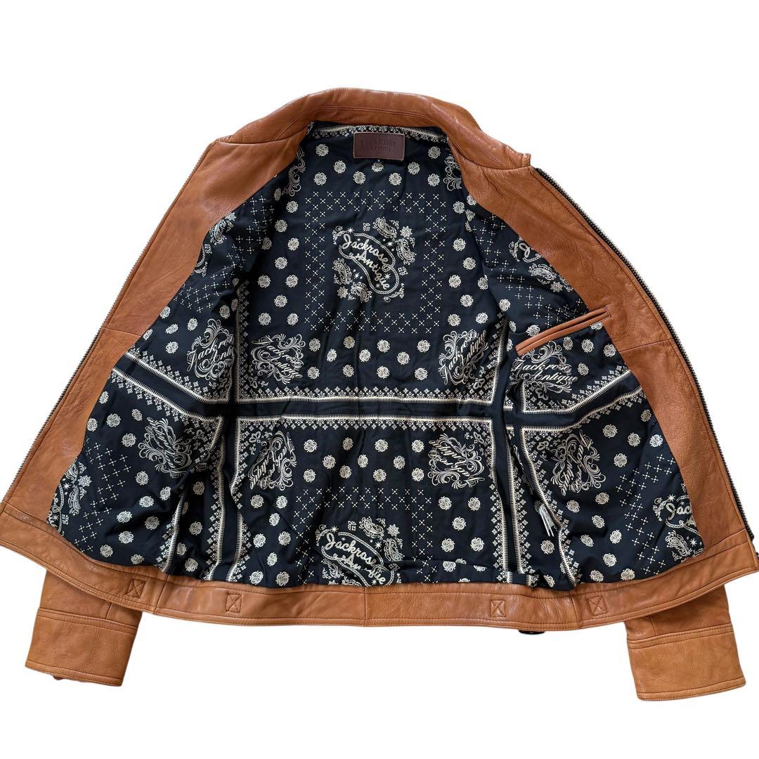 希少XXL】ジャックローズ 裏地総柄 シングルライダースジャケット 山羊革