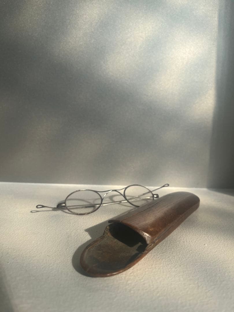 フランス アンティーク オーバル型 丸メガネ Xブリッジ おまけケース