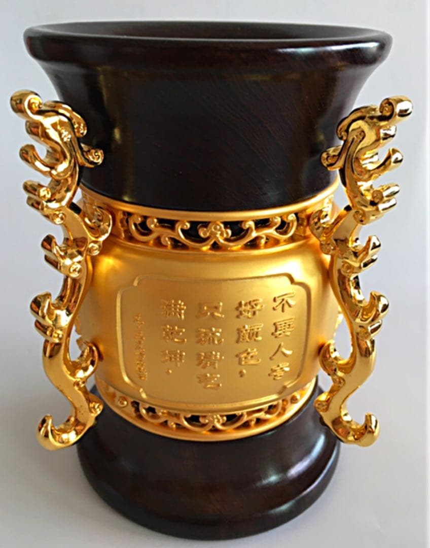 レア！中国名人彫刻芸術家の作品 浮き彫り彫金と紅木紫檀の芸術花瓶 セール！