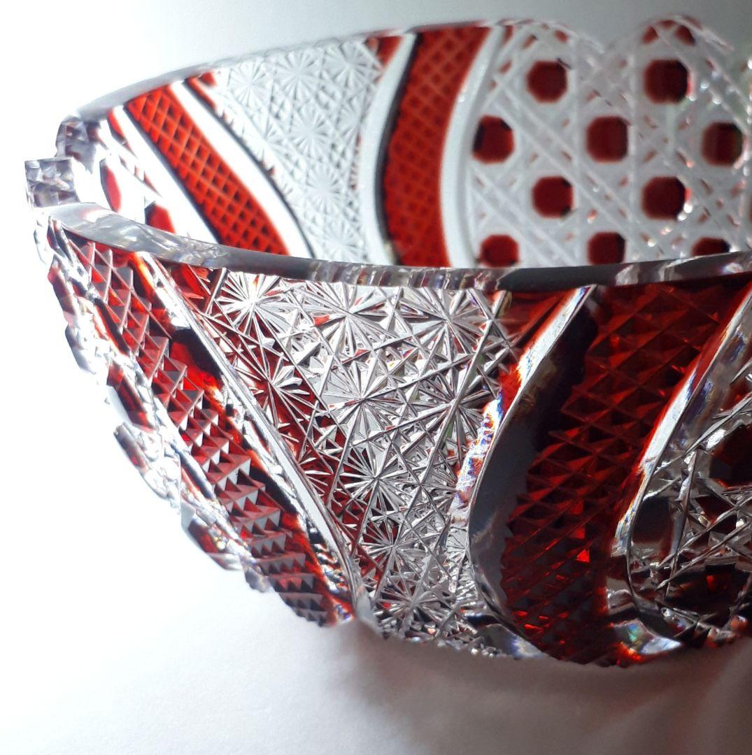 薩摩切子 門脇健二 作品 色被せガラス 八角籠目紋様 鉢 【希少レア作品】