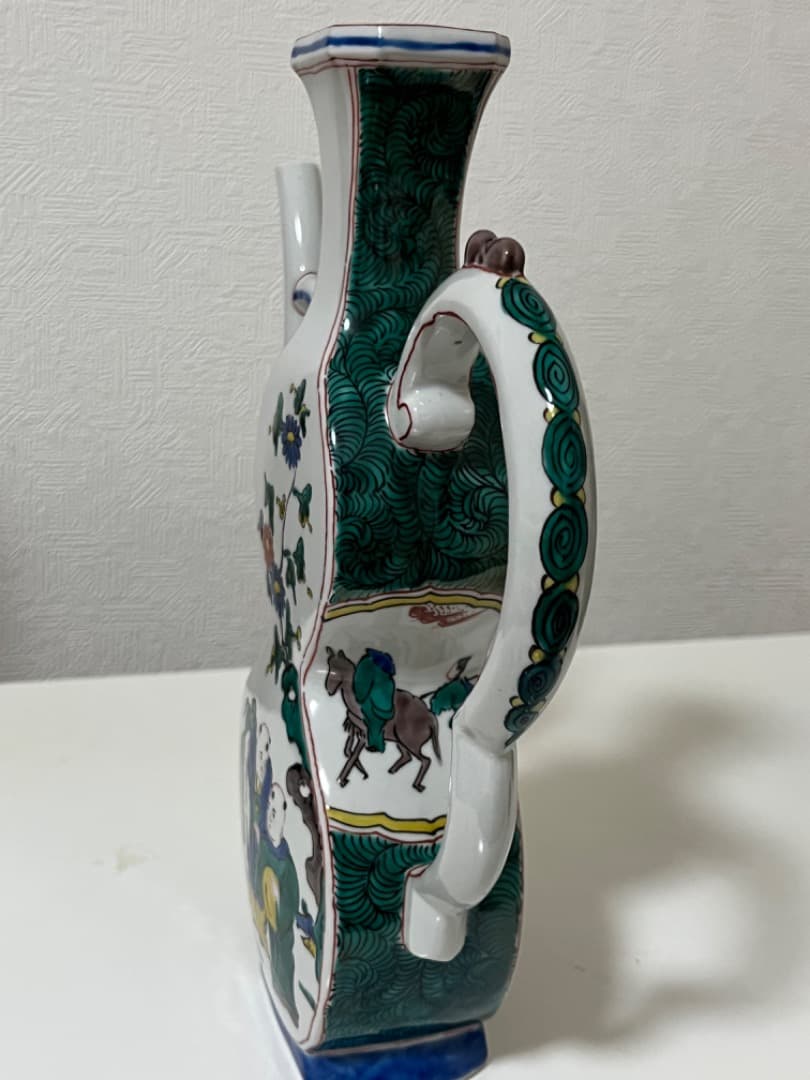 中国美術 唐人 山水 九谷焼 九谷風赤絵飾り水差/1個