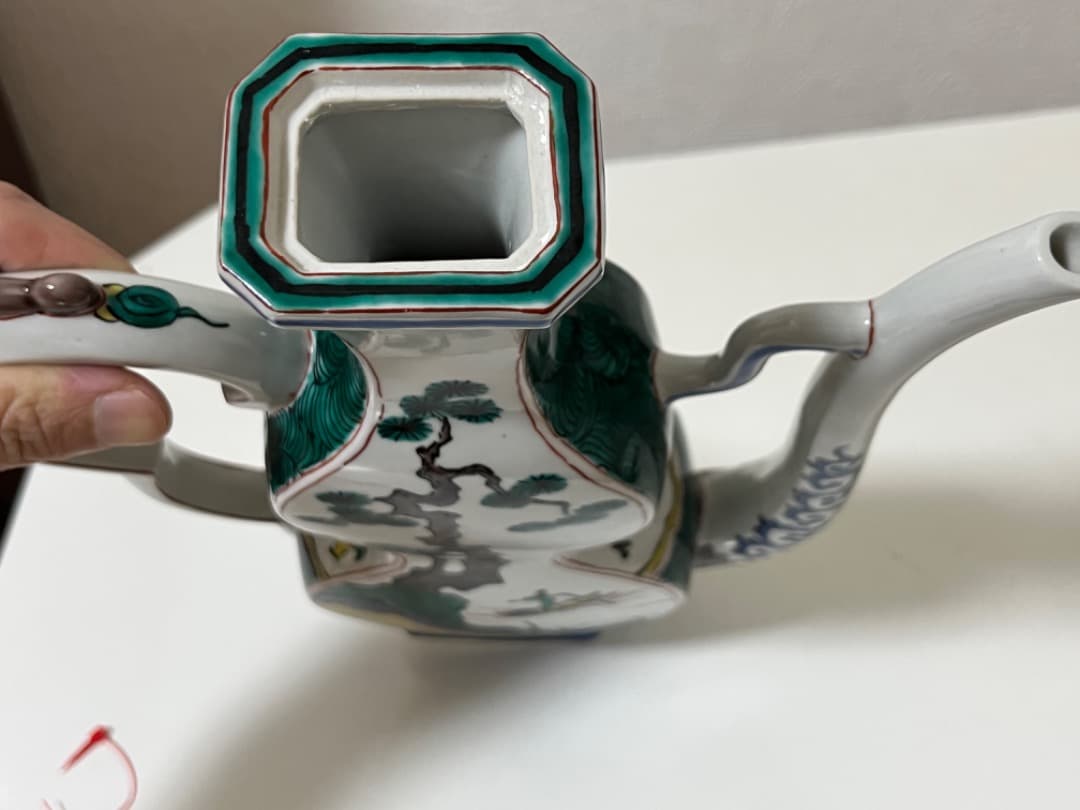 中国美術 唐人 山水 九谷焼 九谷風赤絵飾り水差/1個