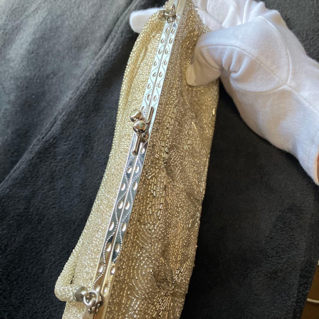 【美品】ヴィンテージ WAKO 銀座和光 高級ビーズ パーティーバッグ シルバー