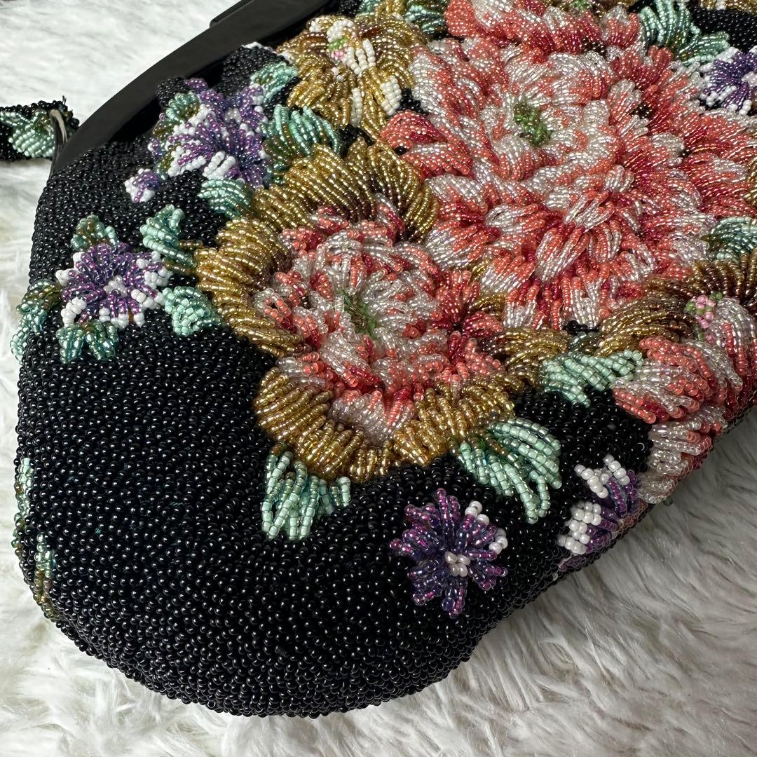 極美品 ビーズバッグ　アンティーク　総ビーズ 和装 花