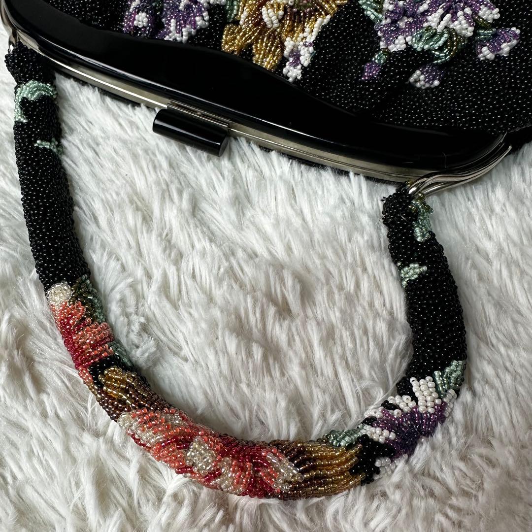 極美品 ビーズバッグ　アンティーク　総ビーズ 和装 花