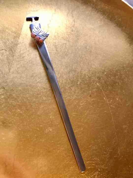 古銀簪三玉粒珊瑚江戸後期アンティーク花蝶吉報