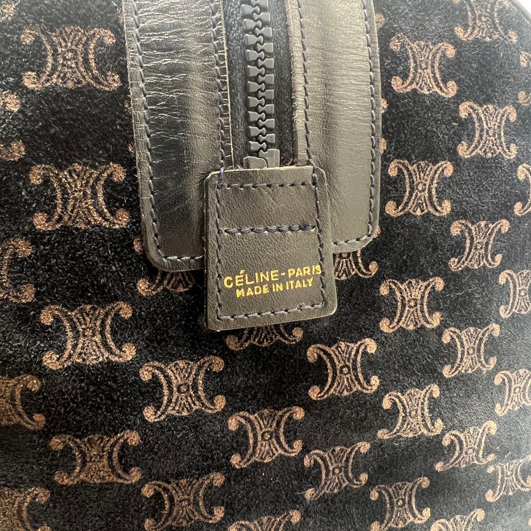 【美品】セリーヌ ボストンバッグ マカダム柄 ロゴプレート 金馬車