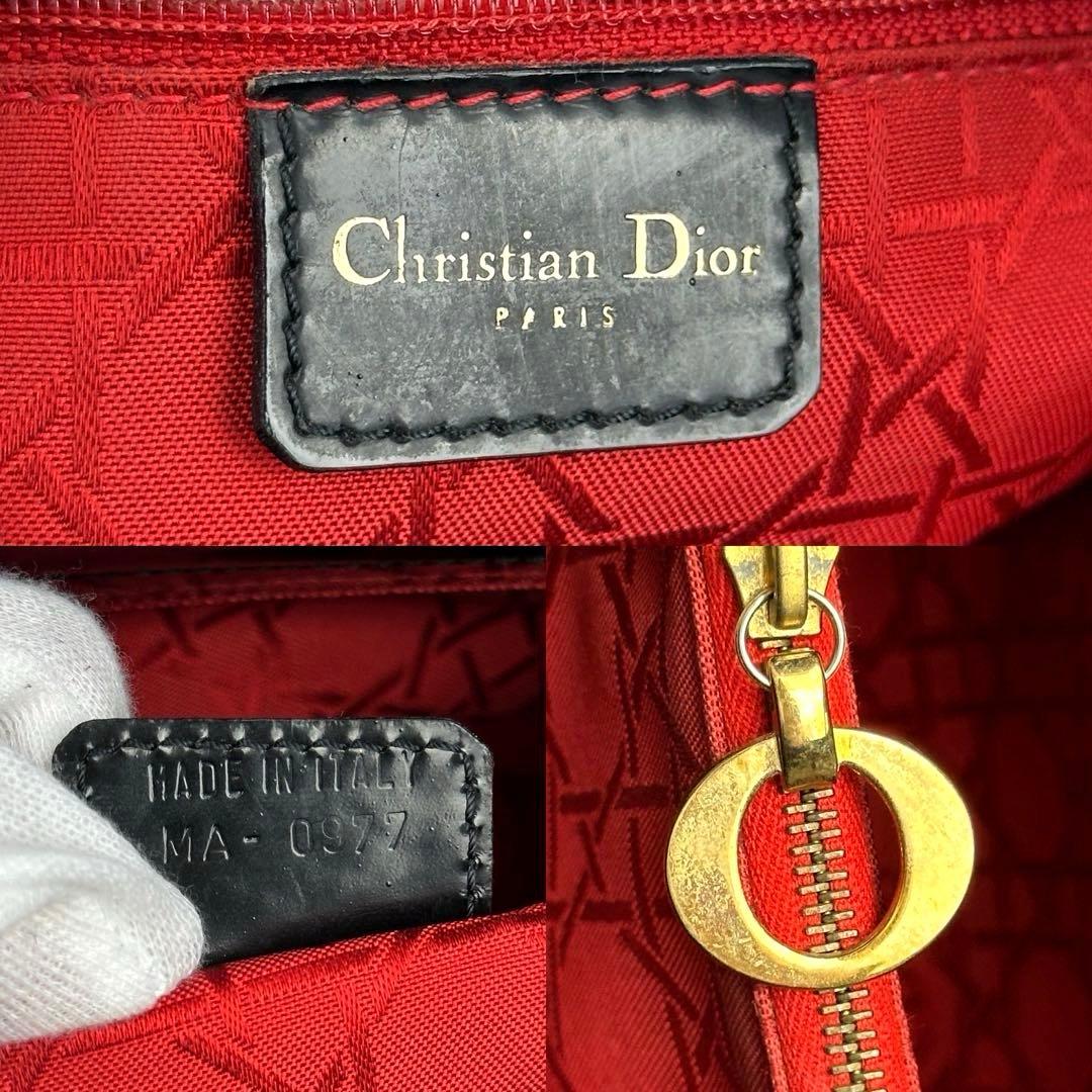 【美品】ディオール　ハンドバッグ　サークル　カナージュ　裏地総柄　パテントレザー