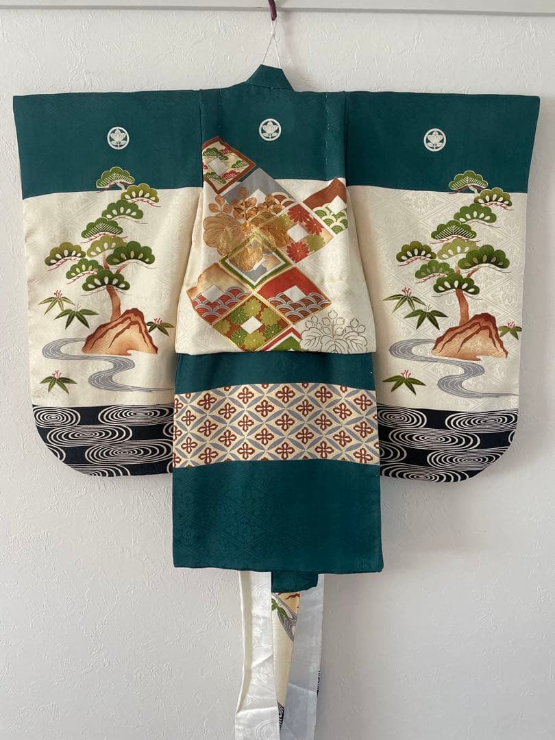 七五三　男の子　正絹お着物セット　正絹白地被布　雪駄