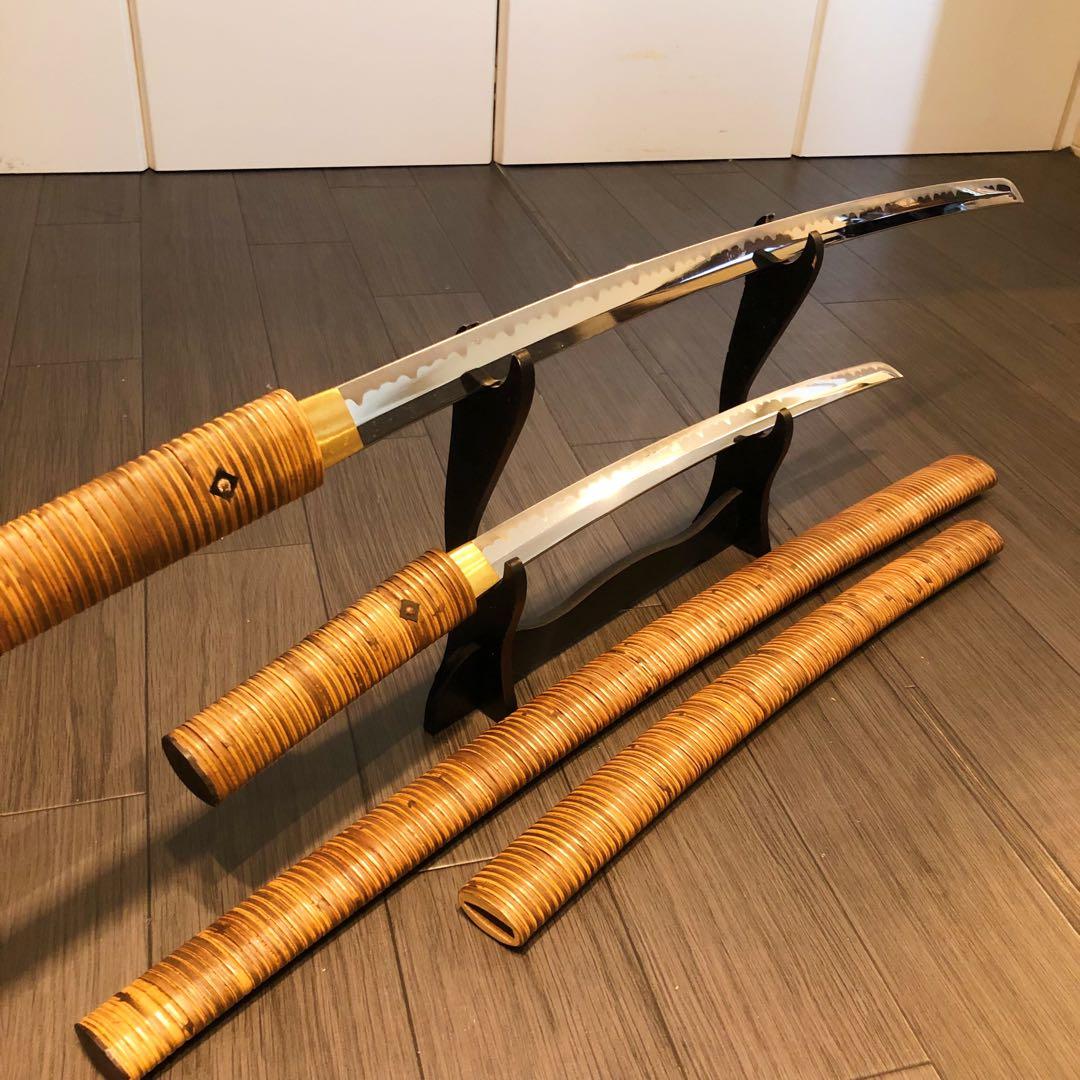 高級模造刀　 藤巻き　竹拵え　大小2本セット 太刀　脇差