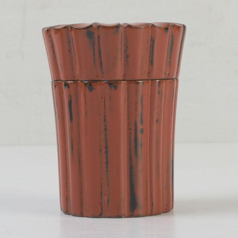 茶道具 輪島塗 久世宗春作 根来菊形 末広棗 共箱 V 9648