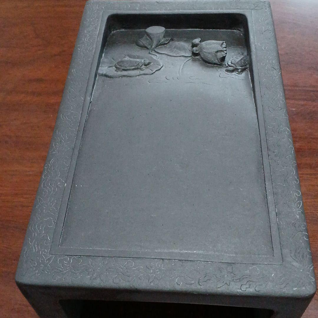 端渓硯 太史硯 硯 亀と蓮花葉彫刻 硯 G103419609 - 書オンライン ショップ