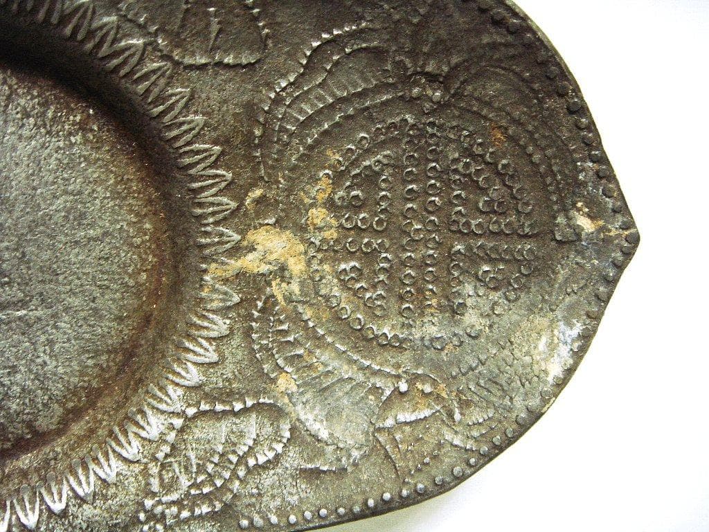 624『中国美術 古錫 十字紋 茶托 5枚』/骨董品 古美術 古玩 アンティーク