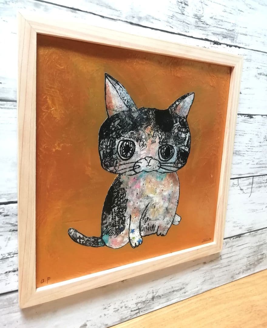 売約済み　依頼者購入優先作品2 猫の額付き銅版画　title「センチメンタル猫」