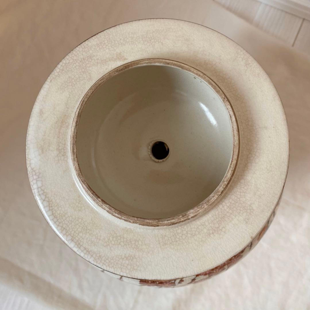 薩摩焼【飾り壺・花瓶】 大型 白薩摩 金彩色絵花 花鳥 丸十字 十字紋