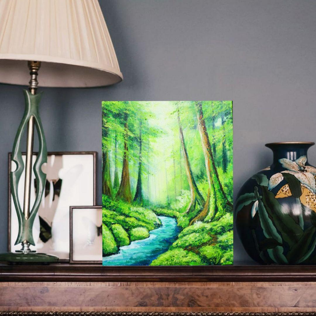 油絵 油彩 油彩画 絵 絵画 【新緑の渓谷】