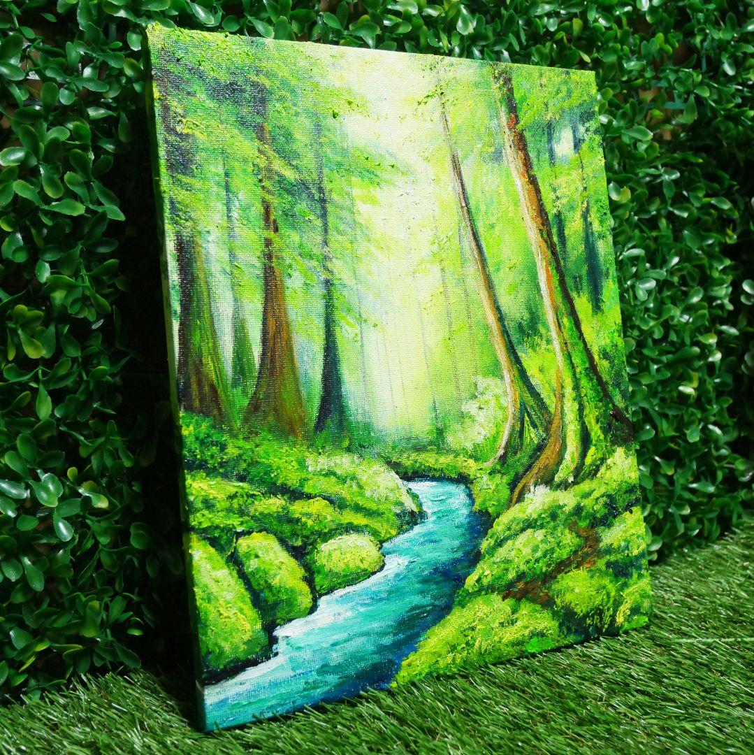 油絵 油彩 油彩画 絵 絵画 【新緑の渓谷】
