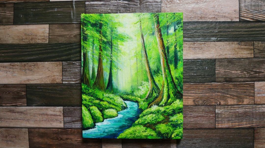 油絵 油彩 油彩画 絵 絵画 【新緑の渓谷】