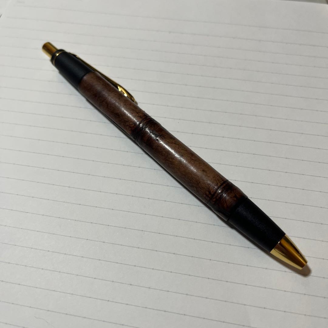 シックザール 革軸ペン 真鍮金具 クロコダイル ダークブラウン