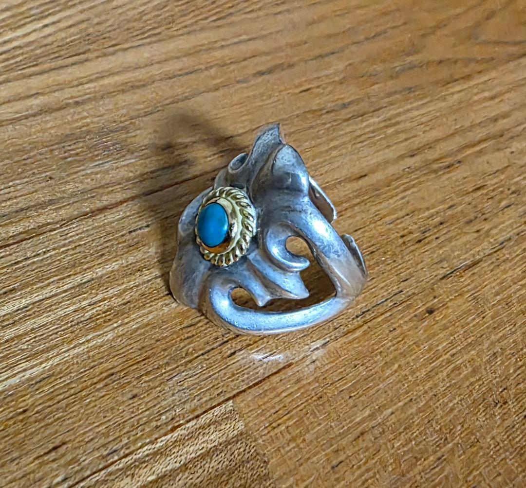 ゴローズ 金縄ターコイズ付きシルバーリング