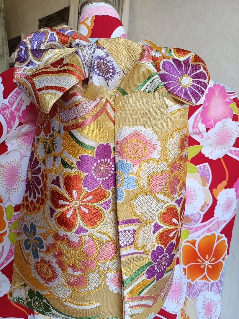 専用です☆レトロポップ調の着物と作り帯セット☆７歳七五三