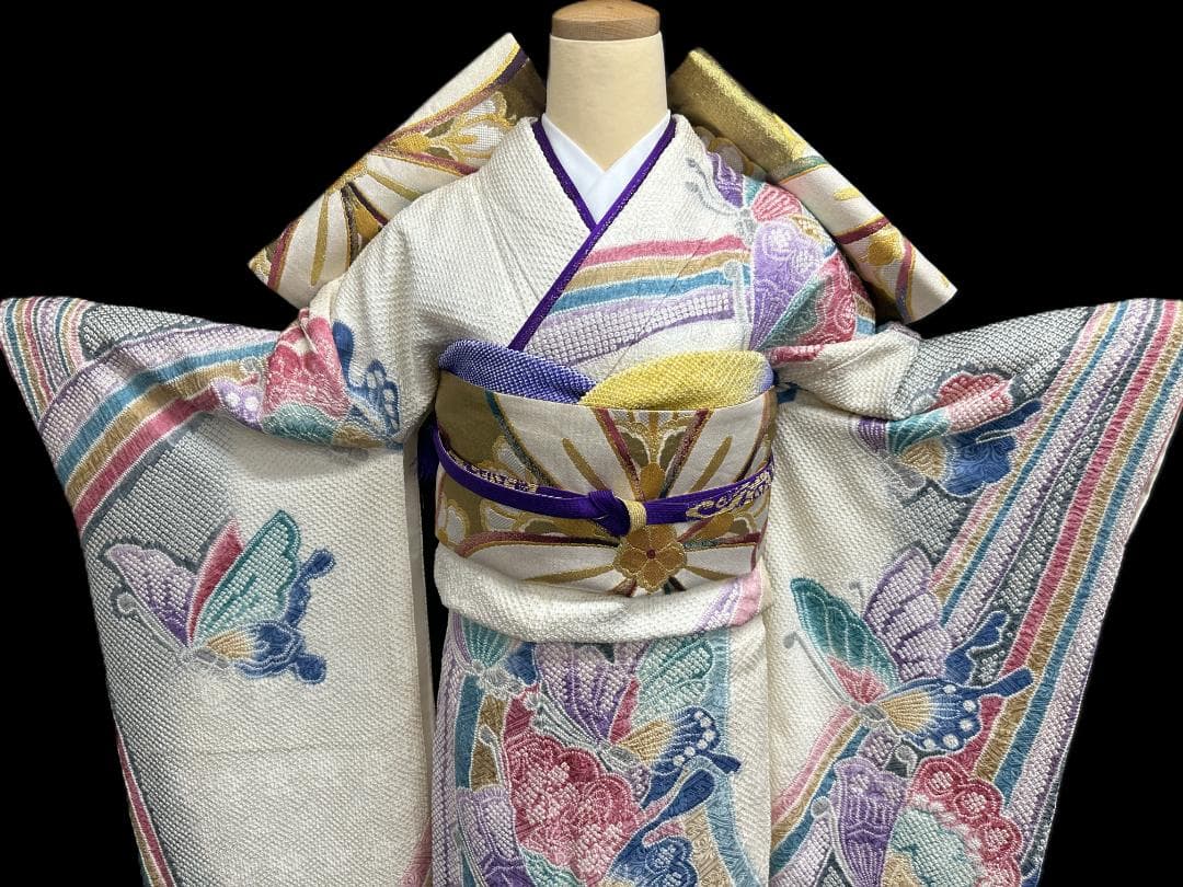 藤娘きぬたや 総絞り 蝶レインボーカラー振袖 フルセット ♦︎名門 藤