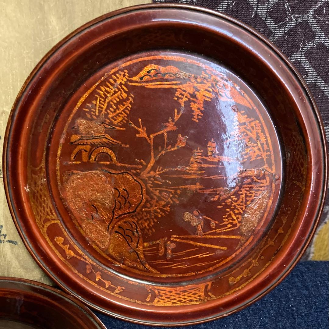 唐物箔画盆五枚組　清代