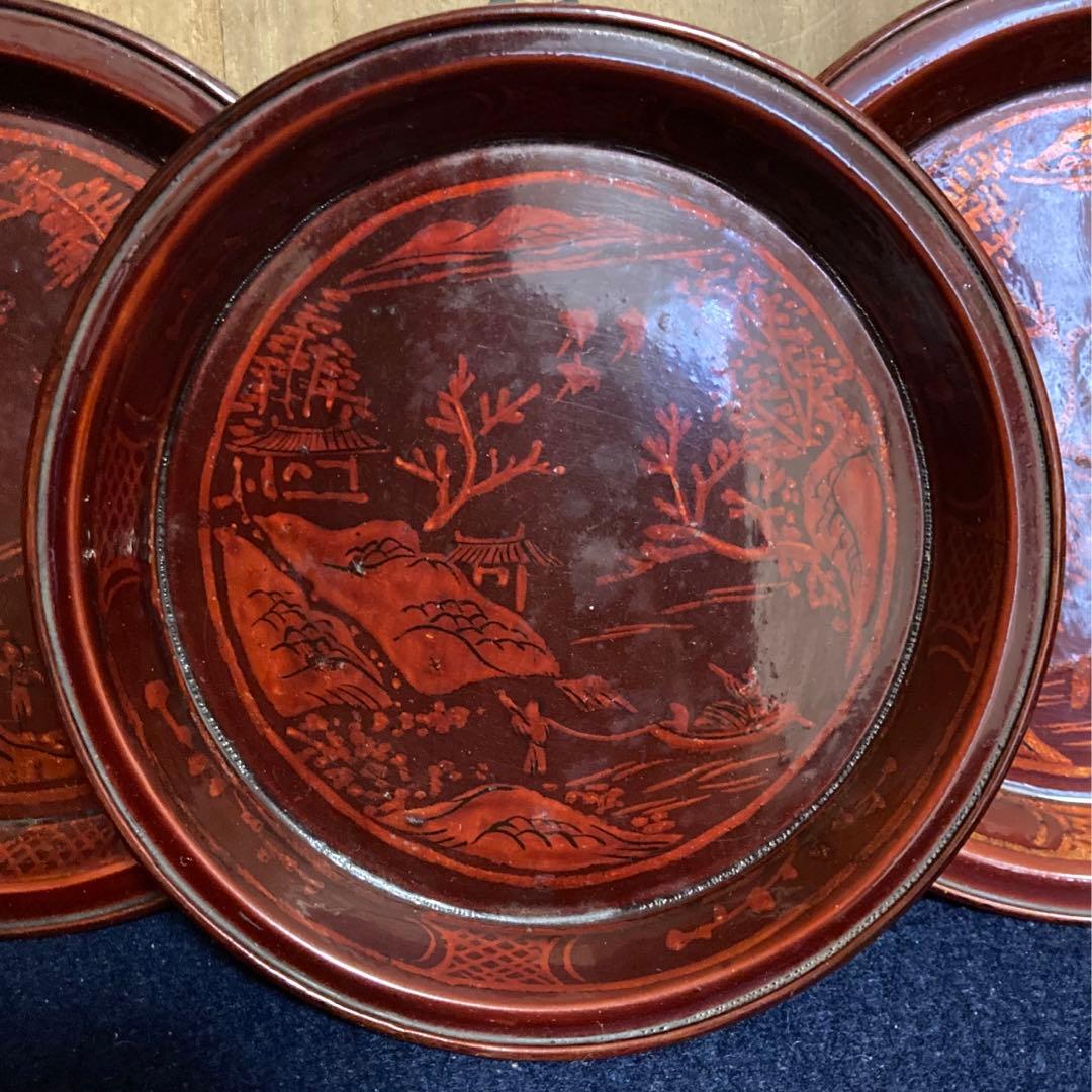 唐物箔画盆五枚組　清代