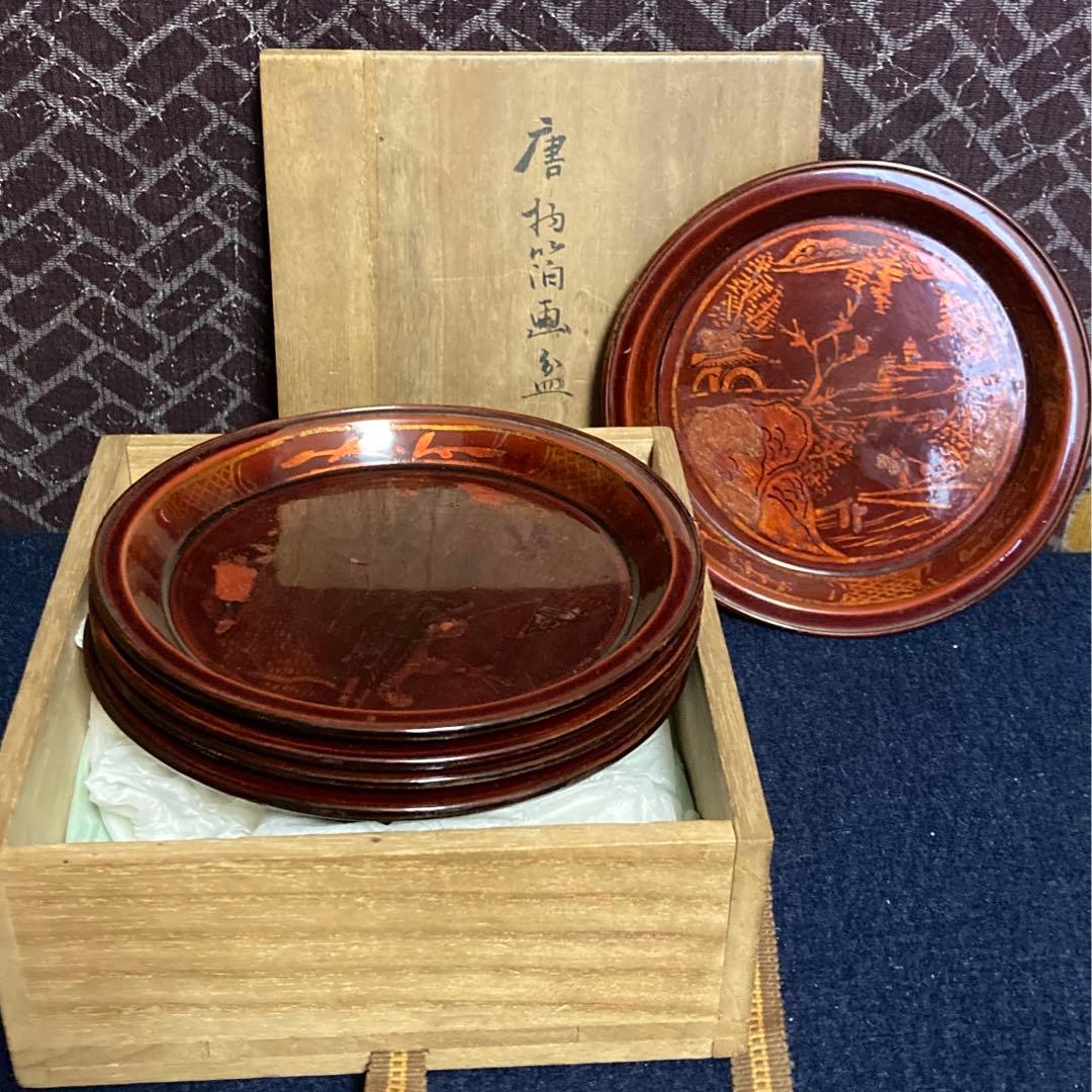 唐物箔画盆五枚組清代