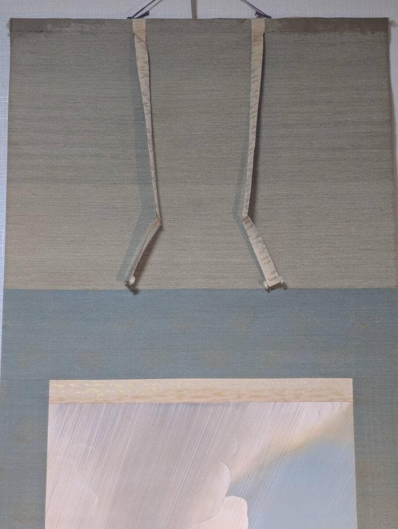 【真作】掛軸　岡部光成　御嶽山　雄大な山景と清涼感あふれる情景　共箱入　T174