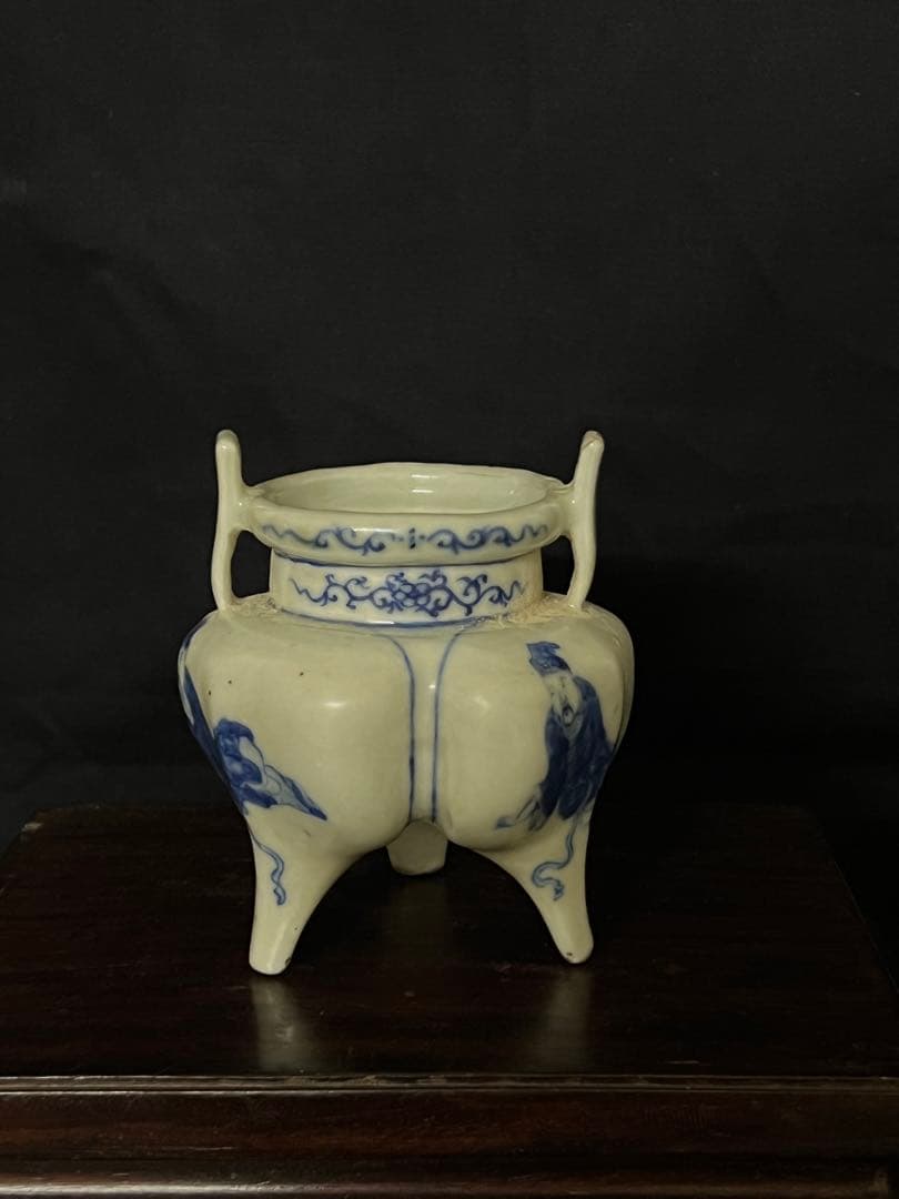 古美術 染付人物香炉 XG44-4 中国古美術•文房具•清時代