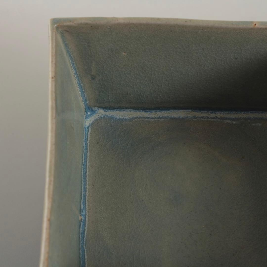 天晴釉 四方形 香炉 倣古 仿汝釉 清朝期？ 中国美術 青磁香炉