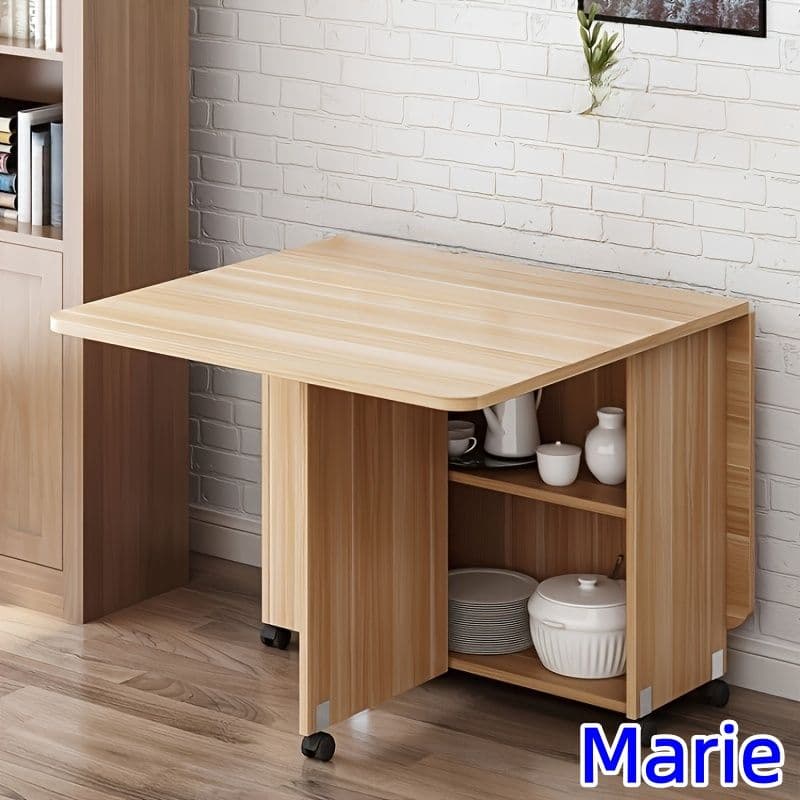 折りたたみ伸縮ダイニングテーブル デュアルバタフライトップ 収納スペース付き